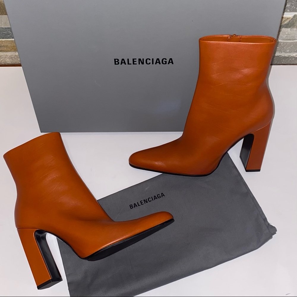 Balenciaga Orange Round 110 Leather Booties